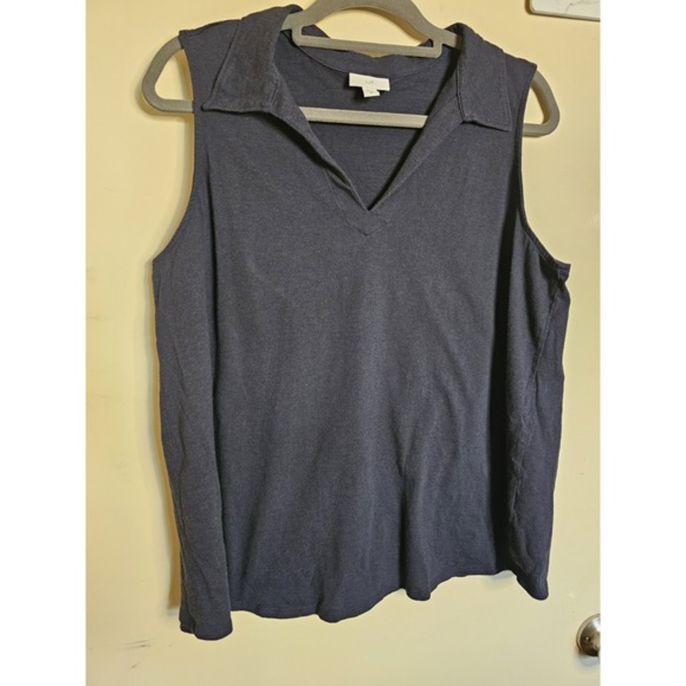 J Jill Navy Blue Collared Sleeveless Cotton‎ Blend Blouse 2X